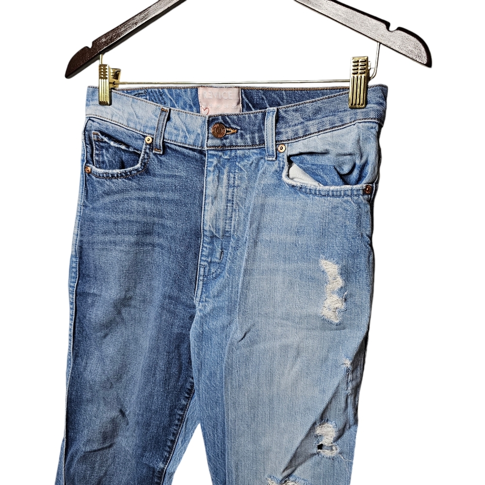 Revice Women's Patchwork Two-Tone Distressed Deni… - image 3